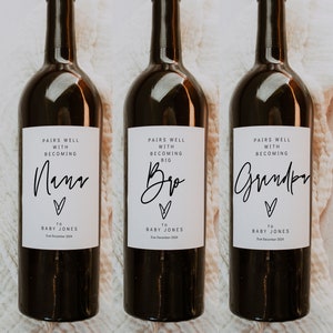 Pregnancy Announcement Wine Labels, Printable Baby Announcement Wine ...