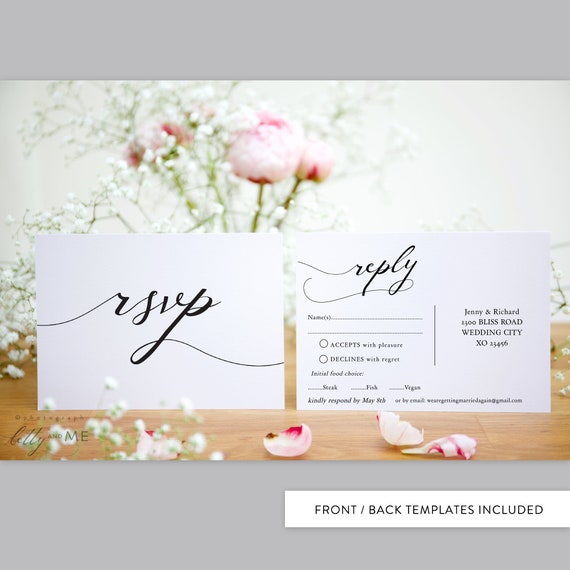 Lucy - RSVP Postcard Wedding, Printable Rsvp Cards, DIY Wedding, 4x6", Corjl Template, FREE Demo