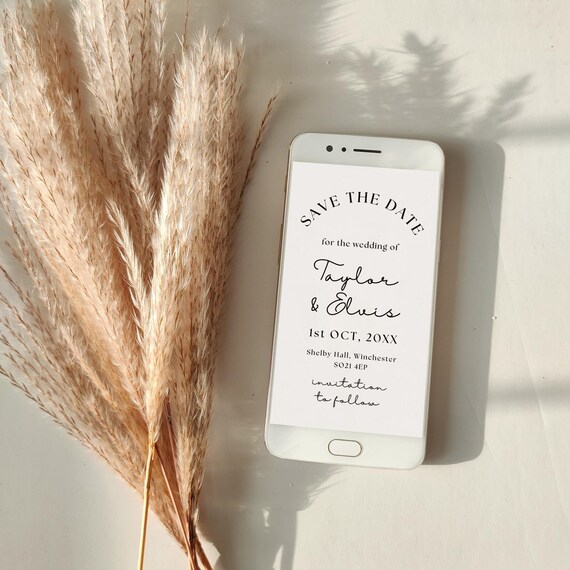 Digital Save the Dates, Printable and Electronic Save the Dates, Minimalist Wedding, Canva Templates | 111W