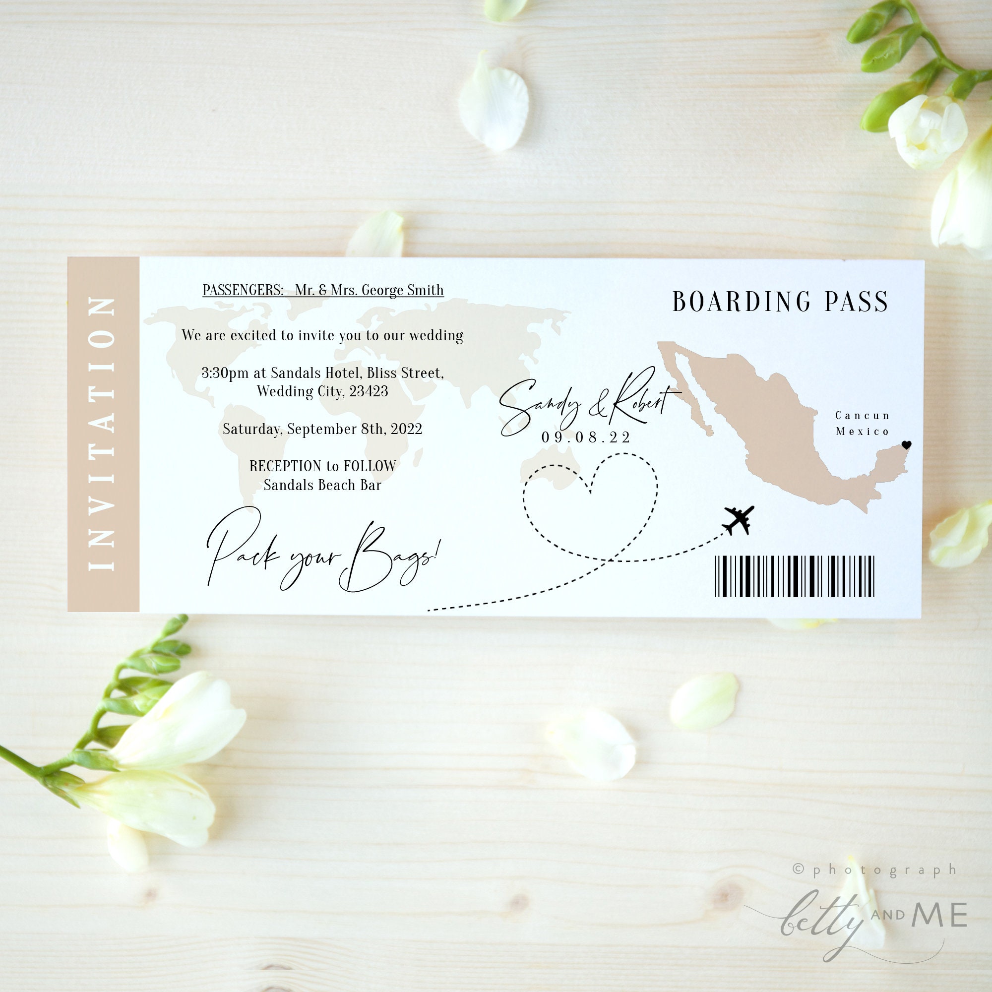Destination - Mexico Boarding Pass Wedding Invitation, Printable ...
