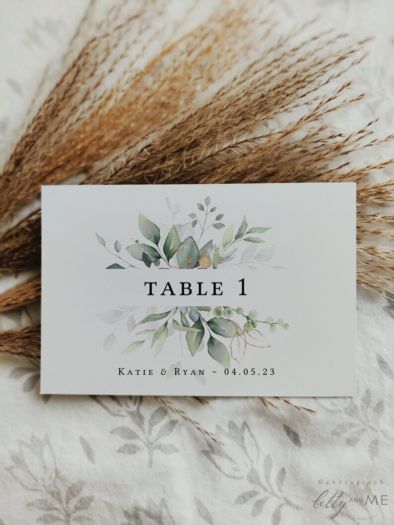 Leaf & Gold Table Numbers 7 Sizes, Printable Wedding Numbers, Table Number Cards, 2x3 to A5 Sizes, Corjl Templates, FREE Demo image 7