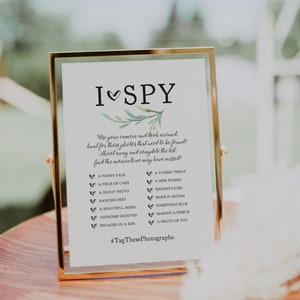 I Spy Wedding Game, I Spy Printable Sign, Wedding Signs 4x6, 4x9, 5x7 and 8x10, Disposable Camera, Greenery, Corjl Template, FREE Demo image 9