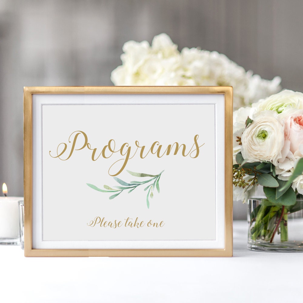 Wedding Programs Sign Printable Programs Sign Please Take One