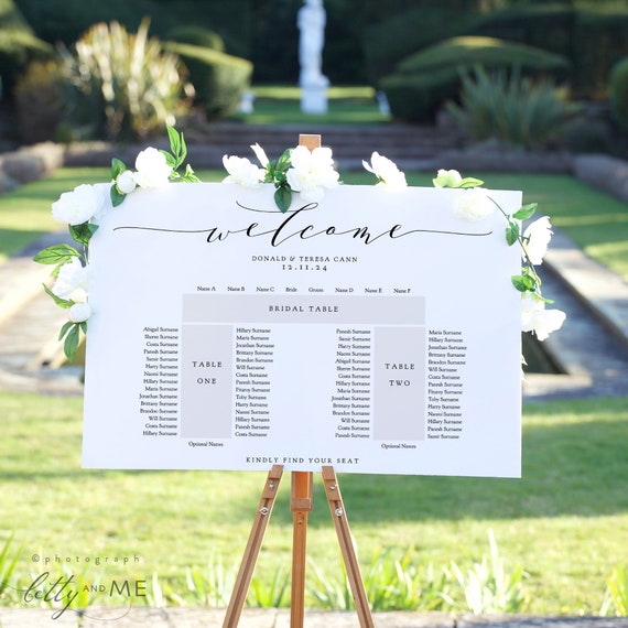 Two Table Plus Top Table Seating Plan, Printable Banquet Table Templates, "Wedding", 8 sizes, Corjl Template, FREE Demo