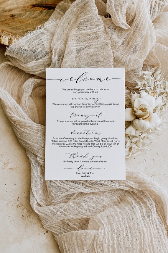 Welcome Itinerary Printable Wedding Guest Note Welcome - Etsy
