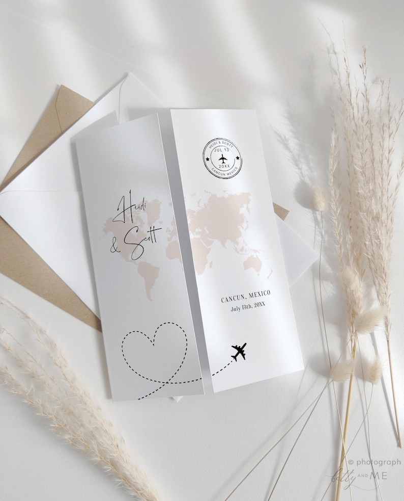 Destination - Folded Wedding Invitations, Folded Gatefold Invitation Templates, Destination Wedding Invitations, Canva Templates image 9