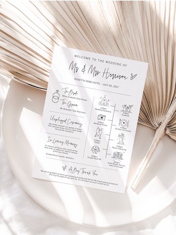 Wedding Program Template, Timeline Wedding Infographic, Infographic Program, Wedding Program Timeline, Canva Template | 88