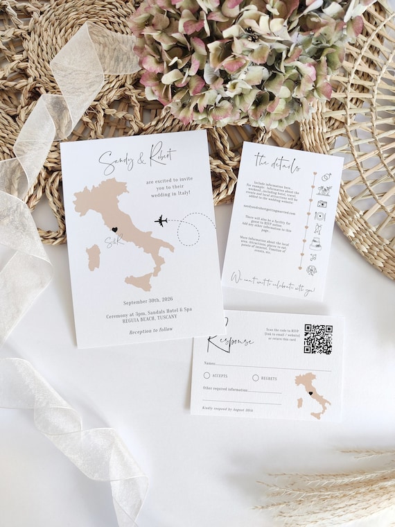 Italy Wedding Invitation Set, Destination Wedding Invitations for your wedding anywhere in Italy, Canva Templates | Destination Italy