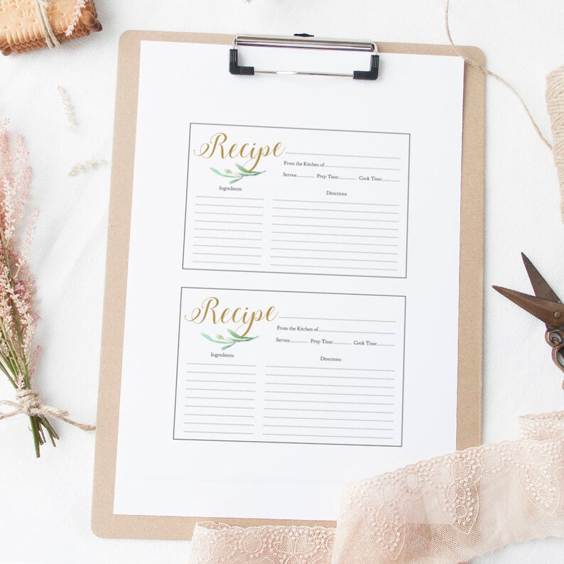 Greenery DIY Recipe Card Recipe Card Printable Printable Recipe Card Bridal Shower card 4x6 Bridal Shower Recipe Card