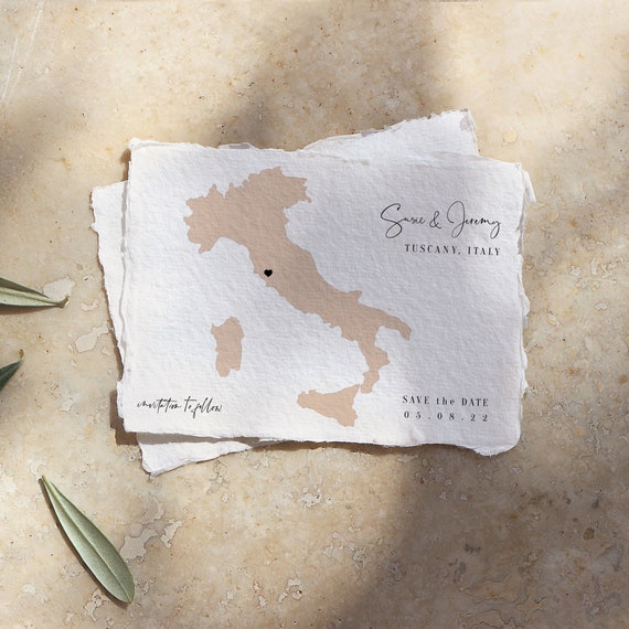 Destination - Italy Map Wedding, Destination Wedding in Tuscany, Sardinia, Umbria, Save the Date, Canva Templates
