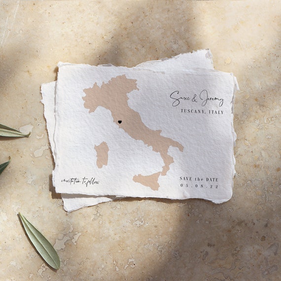 Destination - Italy Map Wedding, Destination Wedding in Tuscany, Sardinia, Umbria, Save the Date 5x7", 4x5.5", A6 Corjl Templates, FREE Demo