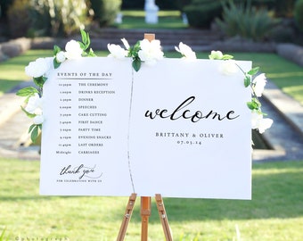 LucySparkle - Welcome Sign with Timings, Printable Wedding Day Events, 8 sizes, Printable Wedding Signs, Corjl Template, FREE Demo