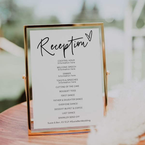 Reception Program 3 sizes, Printable DIY Wedding Reception Cards & Signs, 2 Versions, Corjl Template, FREE Demo | 88