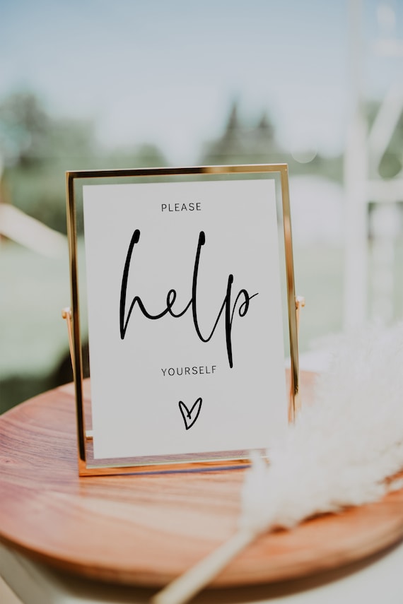 Please Help Yourself Sign, Printable Wedding Sign, Modern Minimalist Help Yourself Sign Templates, 3 sizes, Corjl Template, FREE demo | 86