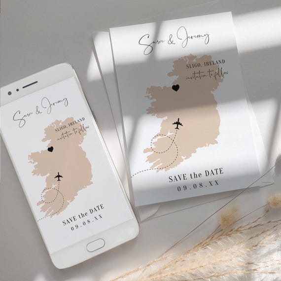 Destination - Ireland Electronic Save the Date and Printable Save the Dates, Canva Templates