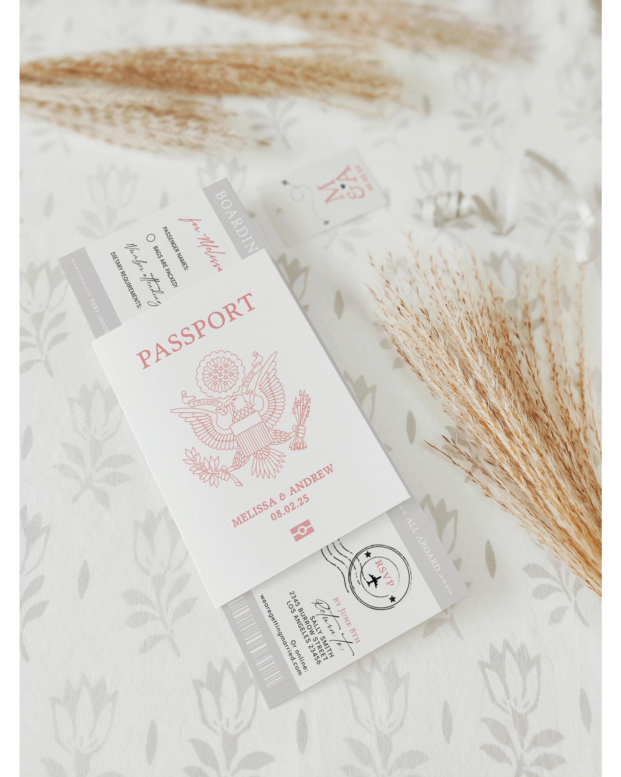US Passport Wedding Invitation Template Suite, Plane Ticket Invitation ...