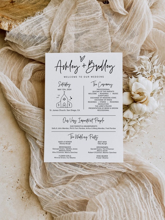 Wedding Program Template, Wedding Program Infographic, Infographic Program, Wedding Program Timeline, Canva Template | 88
