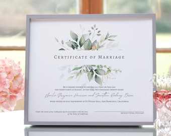 Wedding Certificate, Marriage Certificate, Souvenir Certificate of Marriage, Editable Certificate, Wedding Keepsake, 6 sizes, Canva Template