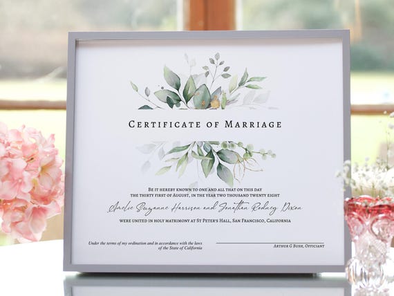 Wedding Certificate, Marriage Certificate, Souvenir Certificate of Marriage, Editable Certificate, Wedding Keepsake, 6 sizes, Canva Template
