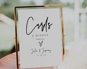 Cards & Wishes Sign, Printable Wedding Cards Sign, Wedding Cards and Wishes Template, 3 Sizes , Canva Template | 88