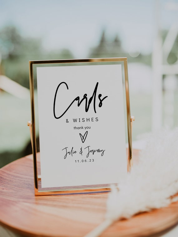 Cards & Wishes Sign, Printable Wedding Cards Sign, Wedding Cards and Wishes Template, 3 Sizes , Canva Template | 88