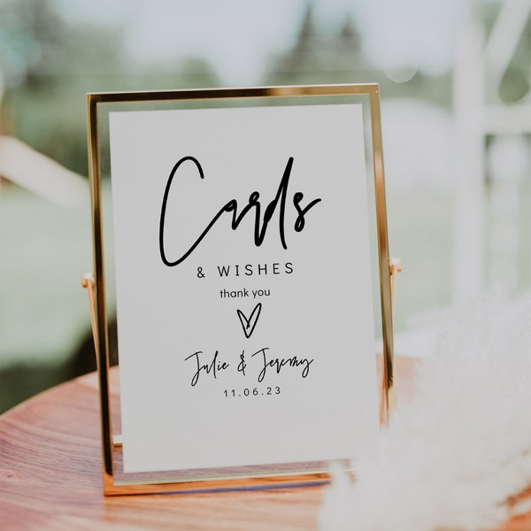 Cards & Wishes Sign, Printable Wedding Cards Sign, Wedding Cards and Wishes Template, 3 Sizes , Canva Template | 88