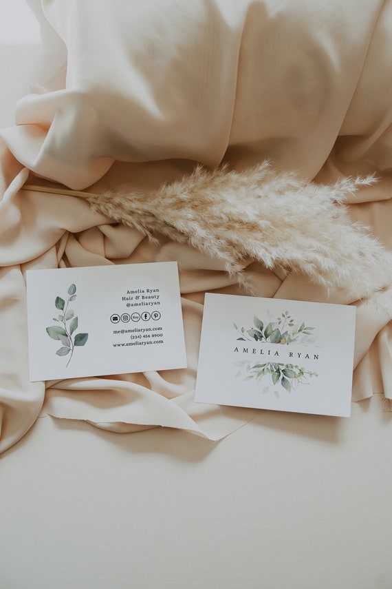 Leaf & Gold - Business Card Templates, Greenery Business Cards, Printable Business Cards, 3.5x2", 3.5x2.5", Corjl Templates, FREE Demo