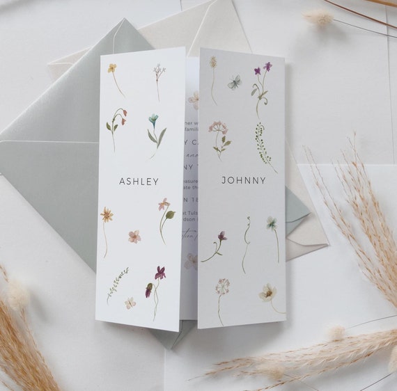 Gatefold Flower Wedding Invitation Templates, Floral Invitations, Gatefold Wedding Invitations, Canva Templates | 94