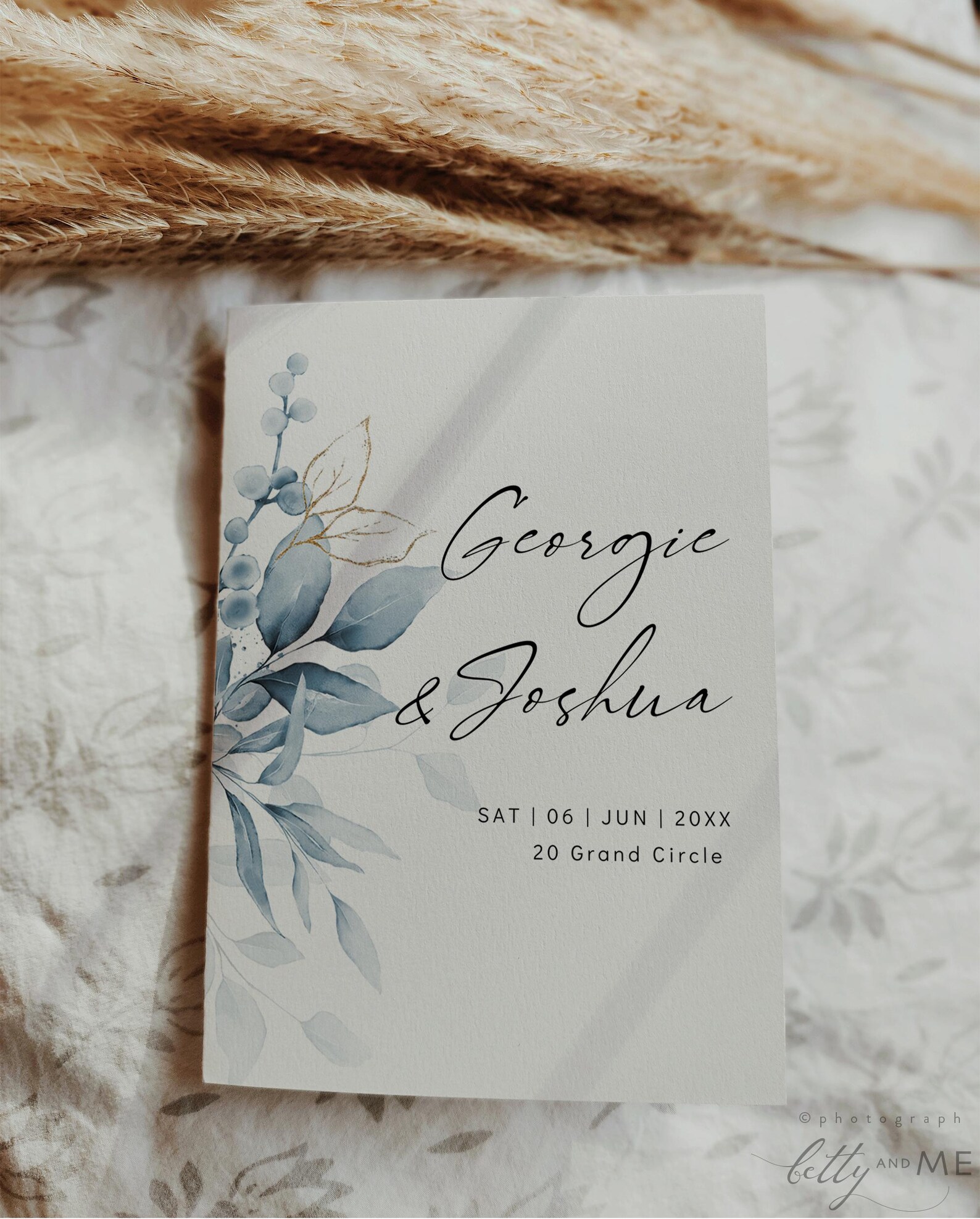Dusty Blue Folded Wedding Program Booklets, Printable Blue Wedding