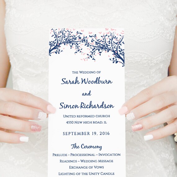 Long Wedding Program Template Tree Wedding Program Leaves Etsy