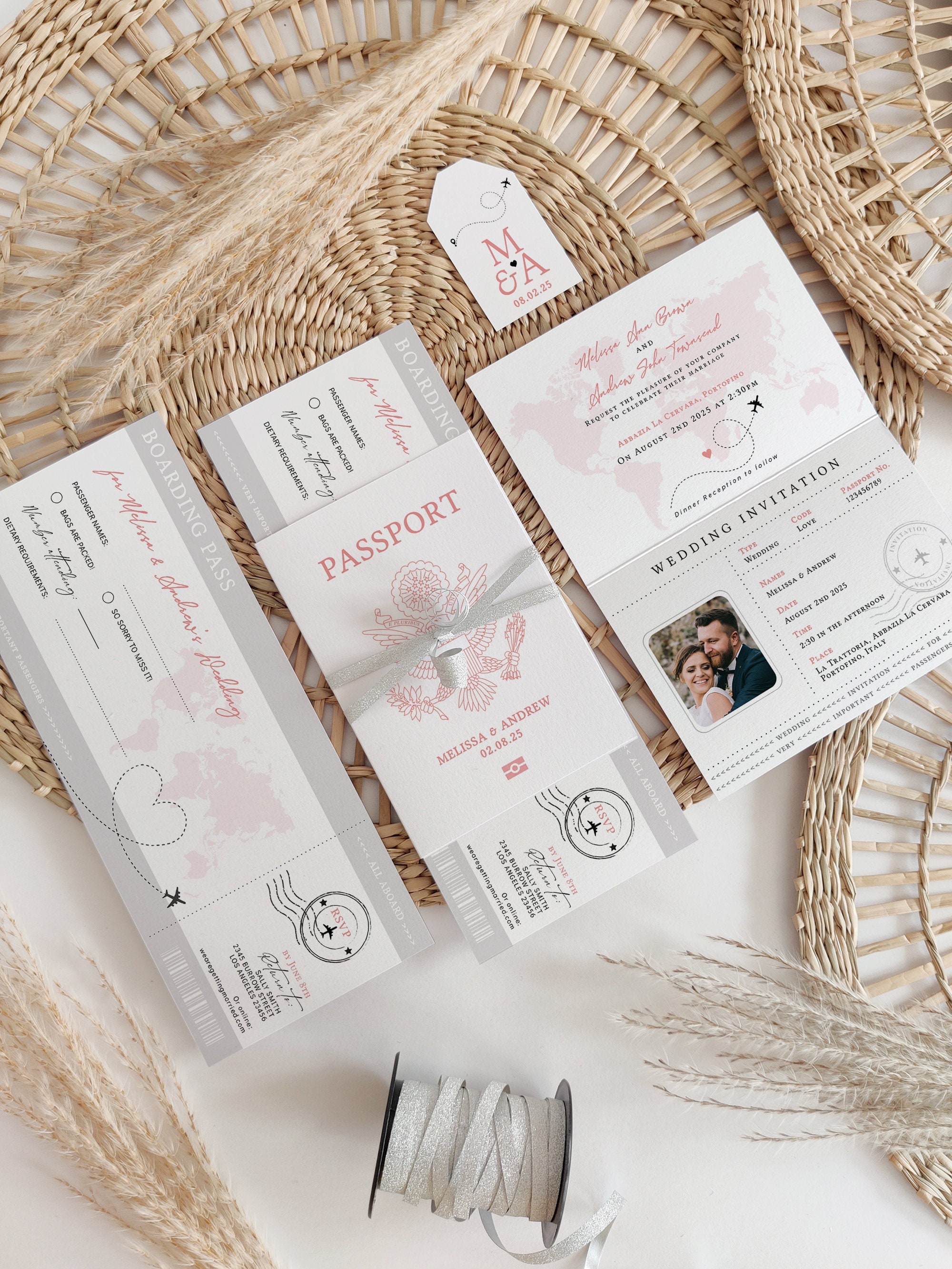 US Passport Wedding Invitation Template Suite, Plane Ticket Invitation ...