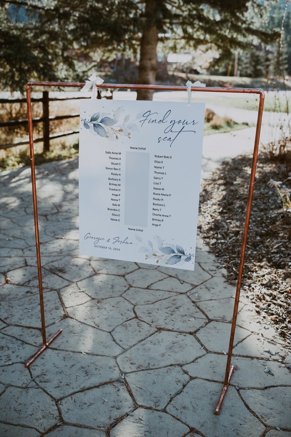 Dusty Blue One Table Seating Plan, Printable Seating Plan Templates, 8 Sizes, Dusty Blue, Corjl Template, FREE Demo | 80 Dusty Blue