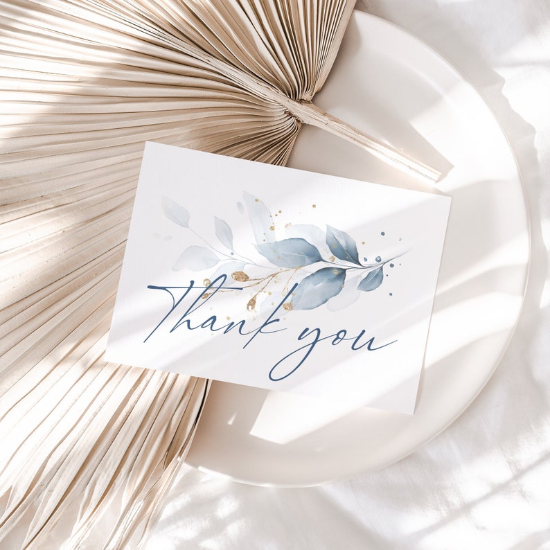 Dusty Blue Thank You Cards, Printable Thank You Cards, Dusty Blue Wedding, Thank You Cards, Corjl Template, FREE Demo 80 Dusty Blue image 2