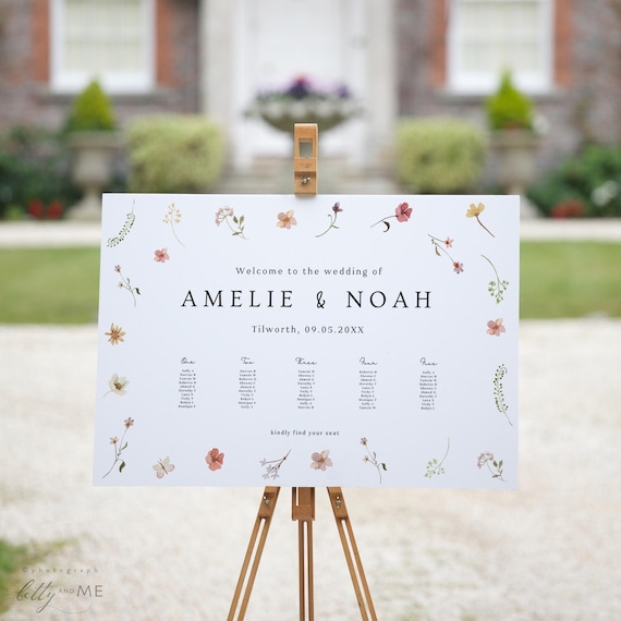 Wildflower Seating Plans, Wildflower Wedding Theme, Floral Seating Plan, Flower Table Plan, Canva Templates | 94