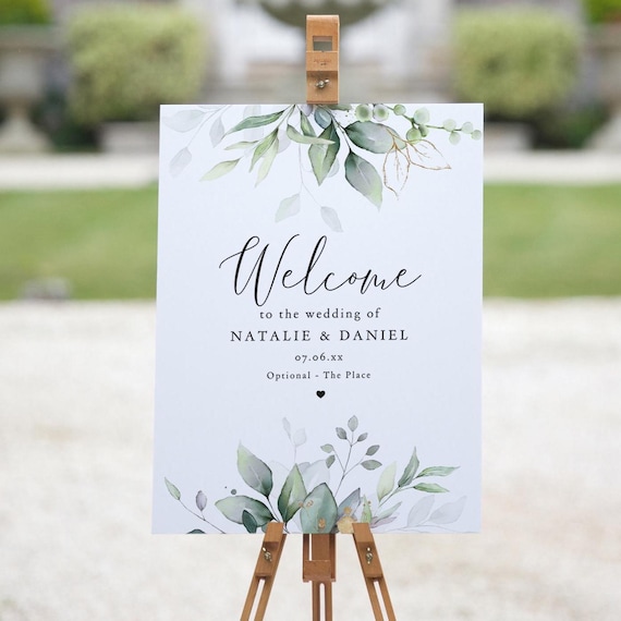 Eucalyptus Wedding Welcome Signs, Templates in 11 Sizes, Greenery Wedding Welcome Signs, Canva Templates | 80G