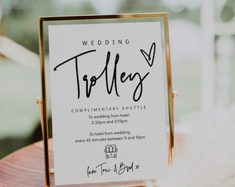 Wedding Trolley Shuttle Signs, 4x6" 8x10", Printable Wedding Shuttle Signs, Wedding to Hotel Transport Signs, Corjl Template, FREE Demo | 88