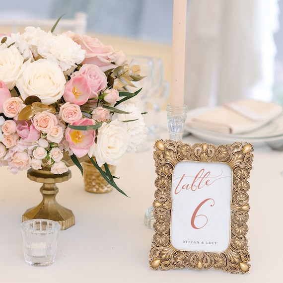 LucyRose - Rose Gold Numbers, Printable Wedding Table Number Templates, 2.5x3.5", 4x6" and 5x7", Rose Gold EFFECT, Corjl Template, FREE Demo