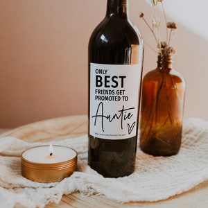 Only Best Friends get Promoted to Auntie, Canva Pregnancy Announcement Wine Label Template, Printable Labels, Canva Templates | 88 image 3