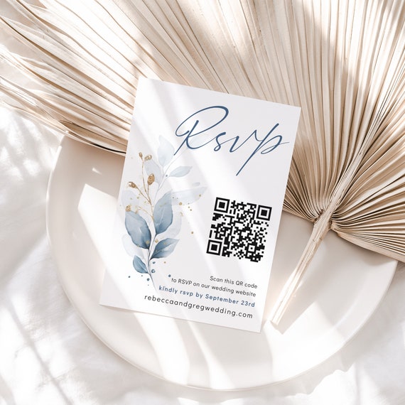 Dusty Blue RSVP Cards, Front & Back, Printable Wedding RSVPs, Dusty Blue Wedding, Templates, Corjl Template, FREE Demo | 80 Dusty Blue