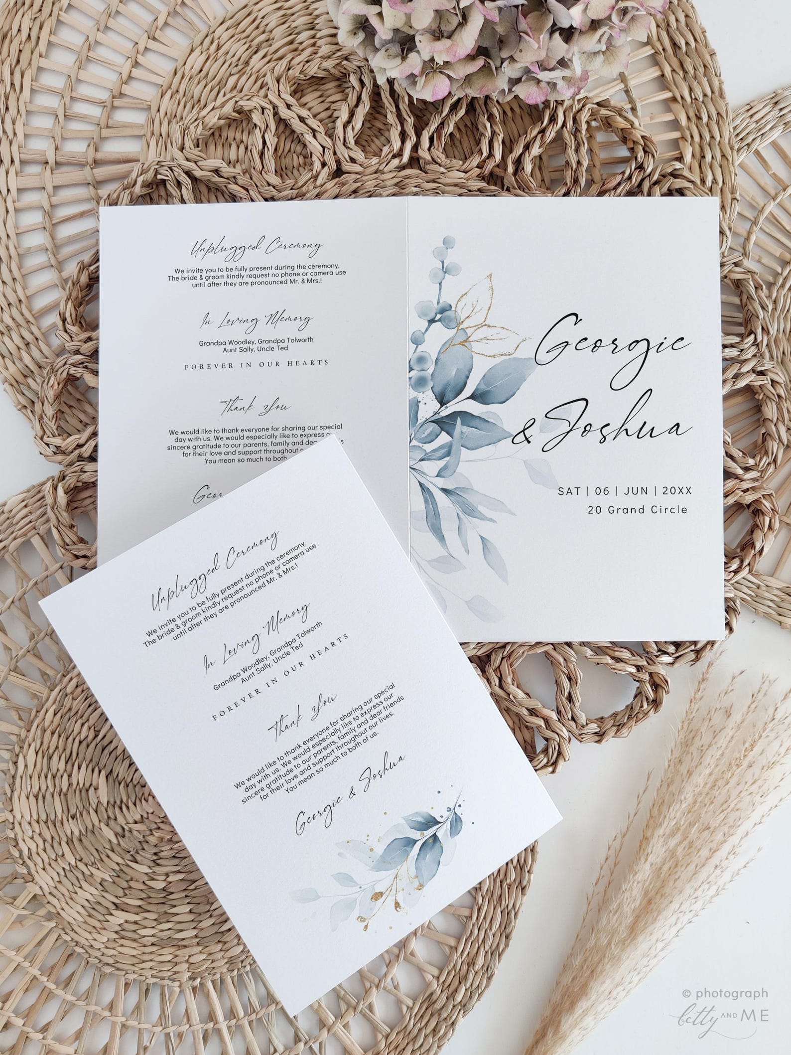 Dusty Blue Folded Wedding Program Booklets, Printable Blue Wedding