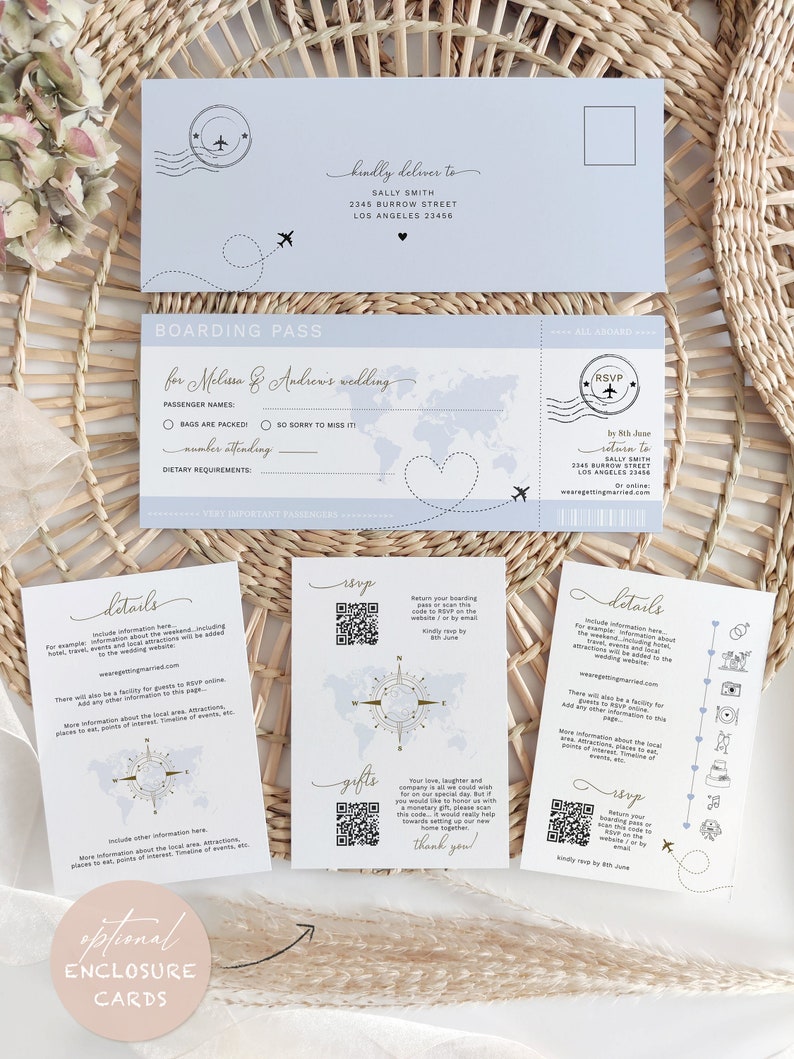 Boarding Pass Wedding Invitation Set, Destination Wedding, Passport Invitation Suite, Printable Templates, Corjl Templates, FREE Demo 83 image 4