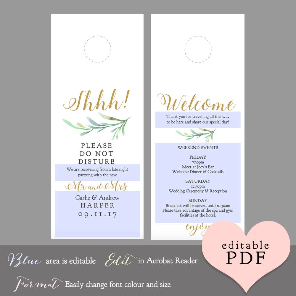 Do Not Disturb Door Hanger Printable Wedding Door Hanger | Etsy