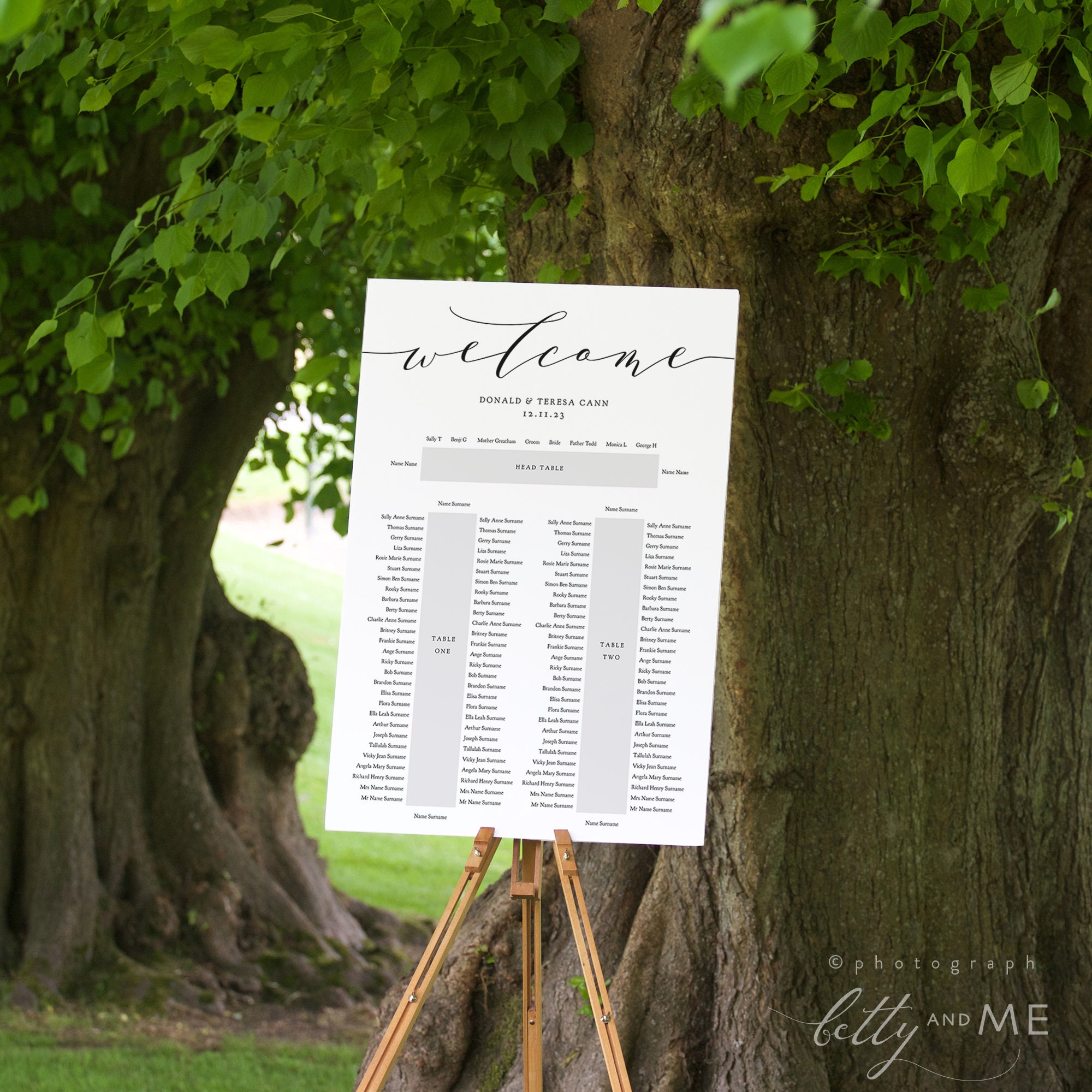 2 tables plus top table Seating Plan Template, 4 sizes, DIY Printable