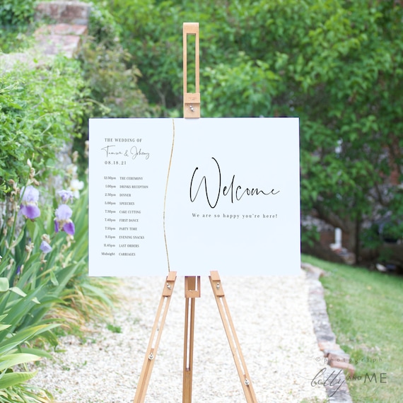 Abstract - Modern Wedding Welcome Program Sign, Wedding Order of Events Sign, Order of the Day, 4 sizes, Corjl Templates, FREE Demo