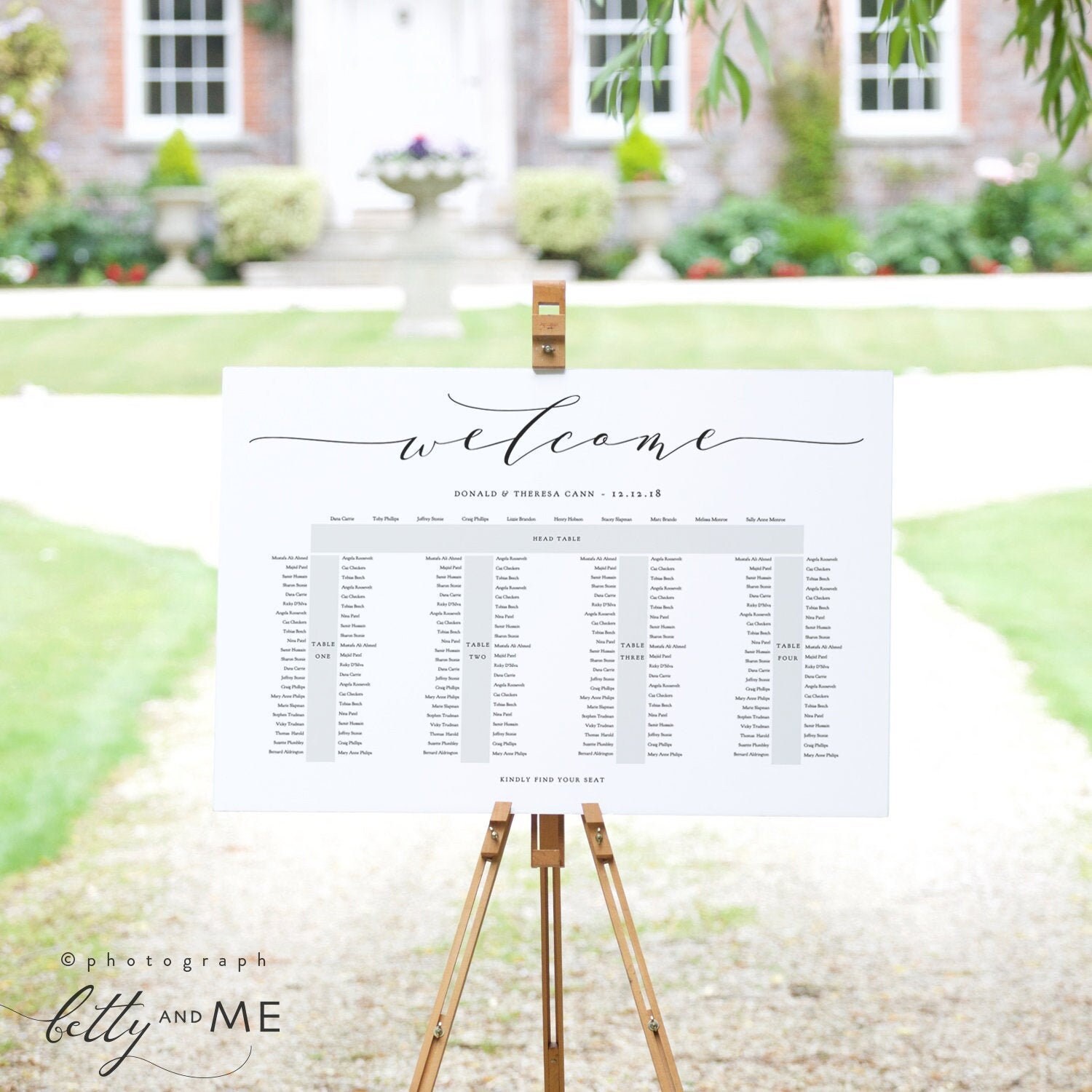 Banquet Seating Chart 5 Long Tables, Head Top Table plus 4