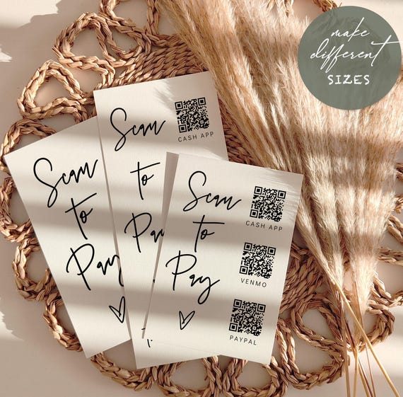 Payment Signs with QR codes, Scan to Pay Sign, Printable QR Code Sign, Customer QR Code Payment, 6 Sizes, Business Sign, Canva Template | 88