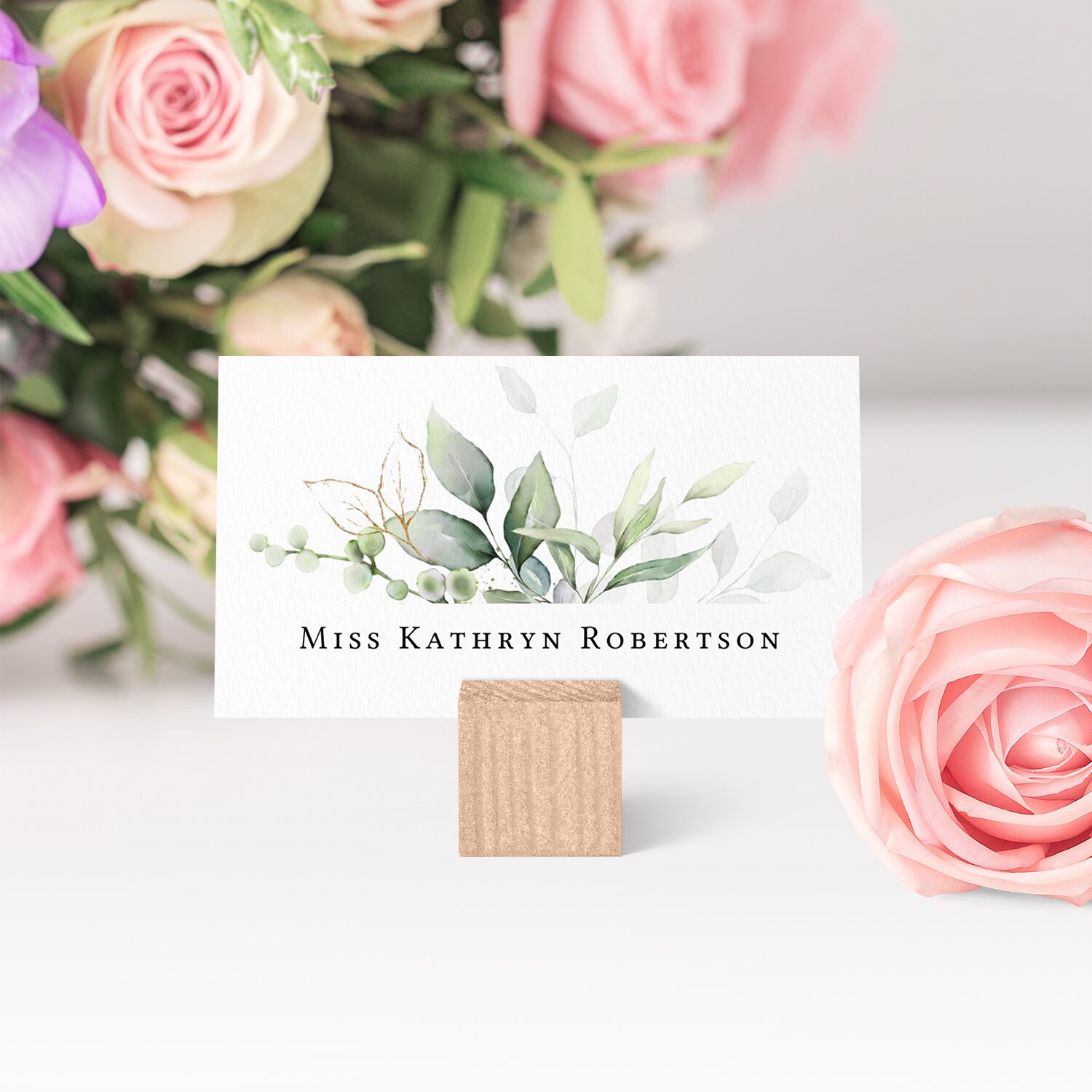 Leaf & Gold Flat and Folded Name Place Card Templates, 3x2, 3.5x2