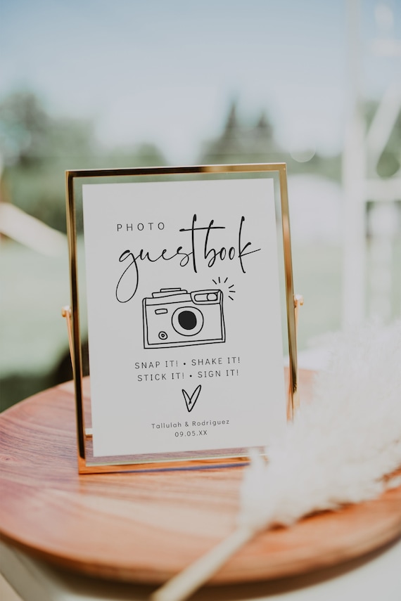 Photo Guestbook Sign, Printable Wedding Guest Book Sign, Modern Minimalist Wedding Sign, Modern, 10 Sizes, Canva Templates | 86