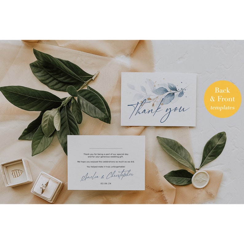 Dusty Blue Thank You Cards, Printable Thank You Cards, Dusty Blue Wedding, Thank You Cards, Corjl Template, FREE Demo 80 Dusty Blue image 5