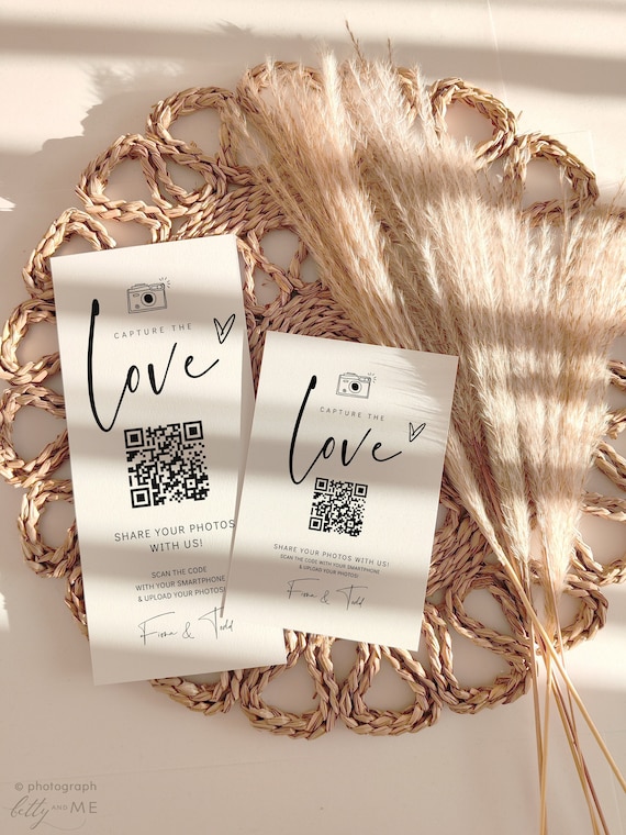 Capture the Love QR Code, Wedding Photo Signs, Share the Love, Wedding QR Code Signs, 6 Sizes, Canva Templates | 86